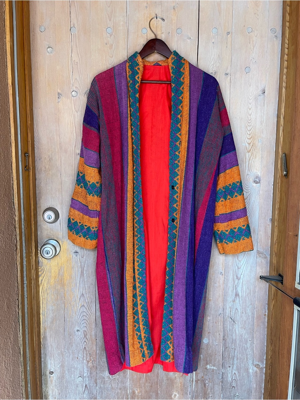 Bohemian Striped Open-Front Sweater Coat in Multicolor handmade one of a kind